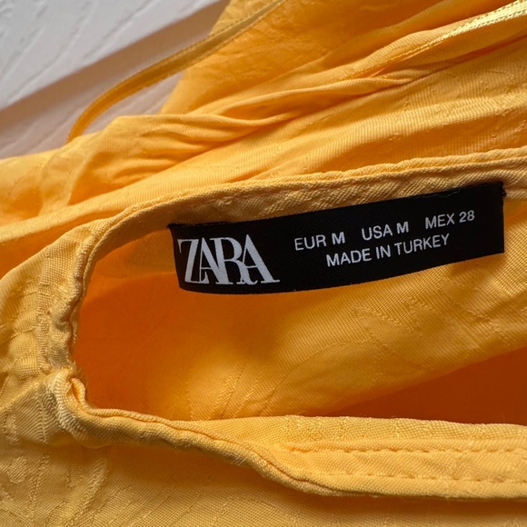 Zara Yellow Satin Mini Dress Size M Strappy Back Cowl Neck Slip Dress - Picture 3 of 6